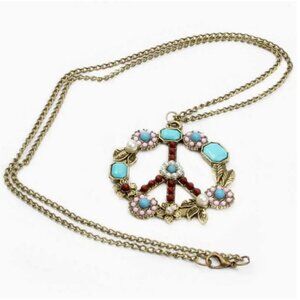 Boho Peace Symbol Necklace with Multicolor Accents.
